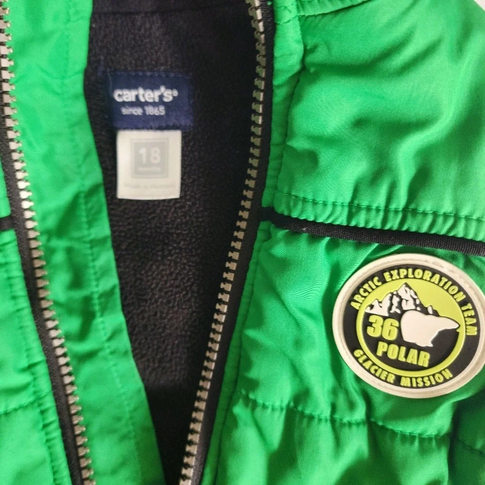 Carters Toddler 18M Green Arctic Exploration‎ Fleece Lined Puffer Vest Spring